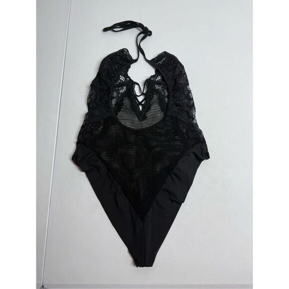 FREDERICK'S OF HOLLYWOOD Bodysuit Black Size M/lLace Sheer - Picture 5 of 8